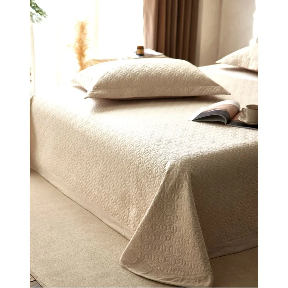 Manjusaka Linen Quilt Coverlet Set Pillowcases Queen Top Grade Natural Luxury‎